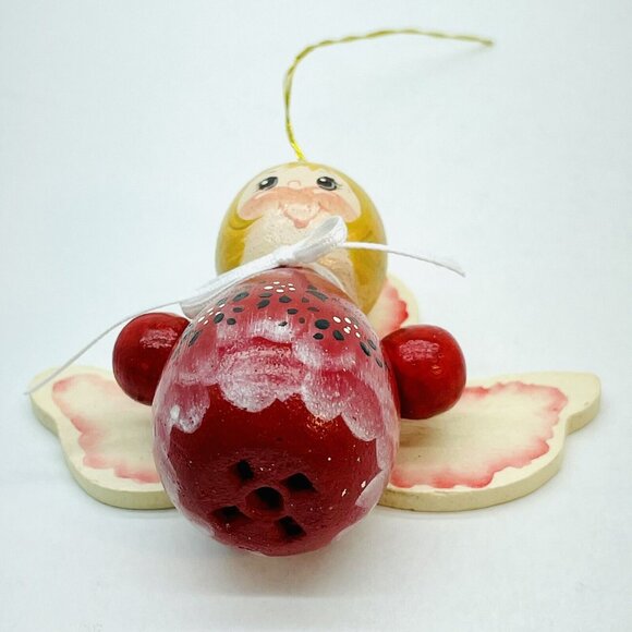 Vintage Christmas Ornament Red Wooden Star Angel Signed Dated 1986 Germany - Picture 11 of 12